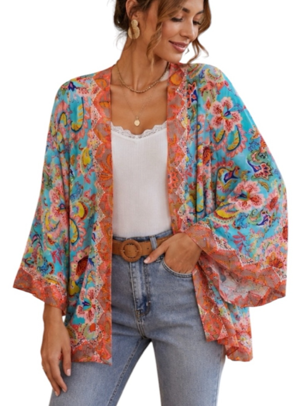 Taj by sabrina crippa Turquoise Floral Beach Kimono size S